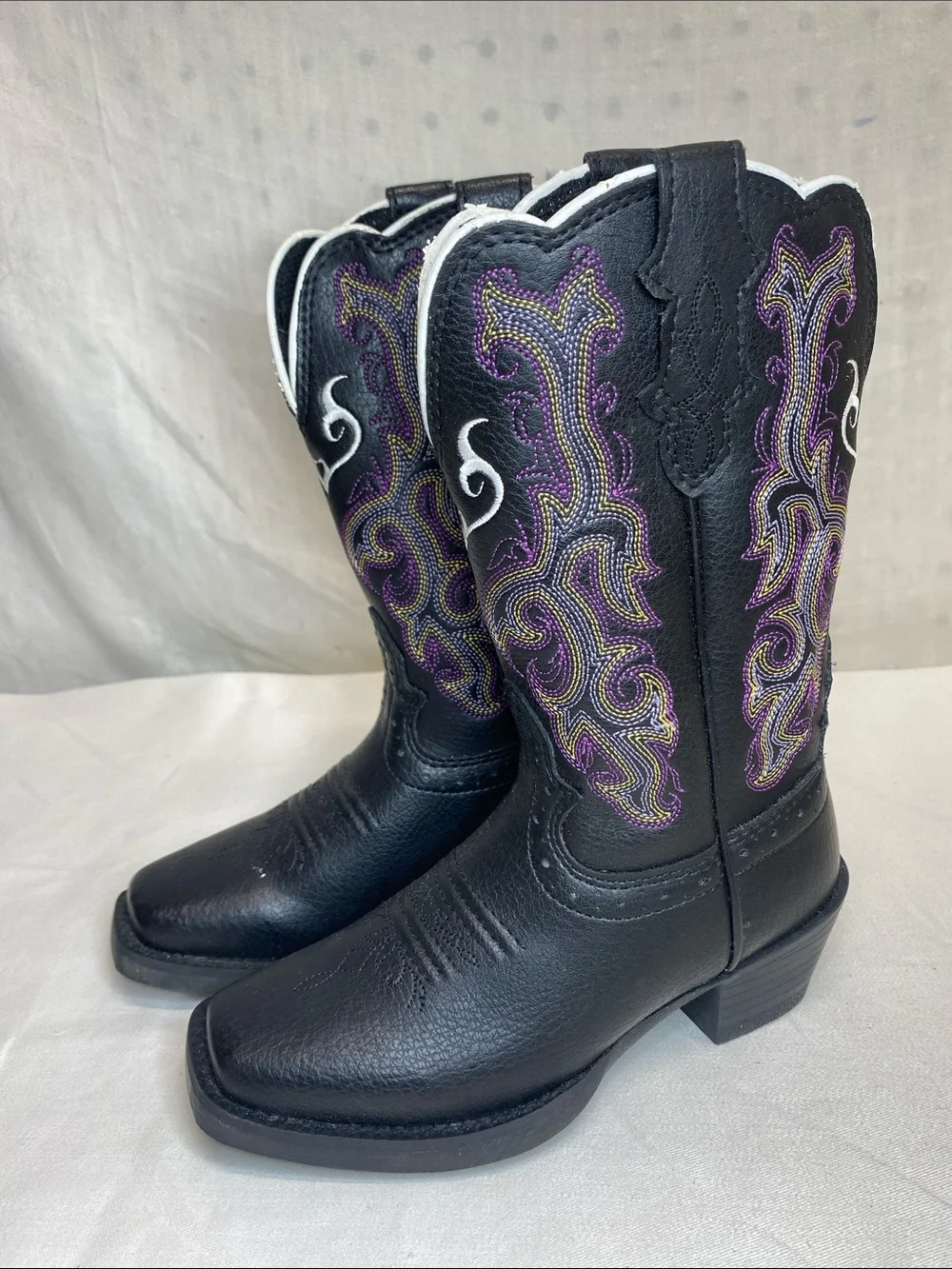 Justin Kids Stampede Boot Black Leather Cowgirl Western size 8 1/2D New/w/Damage